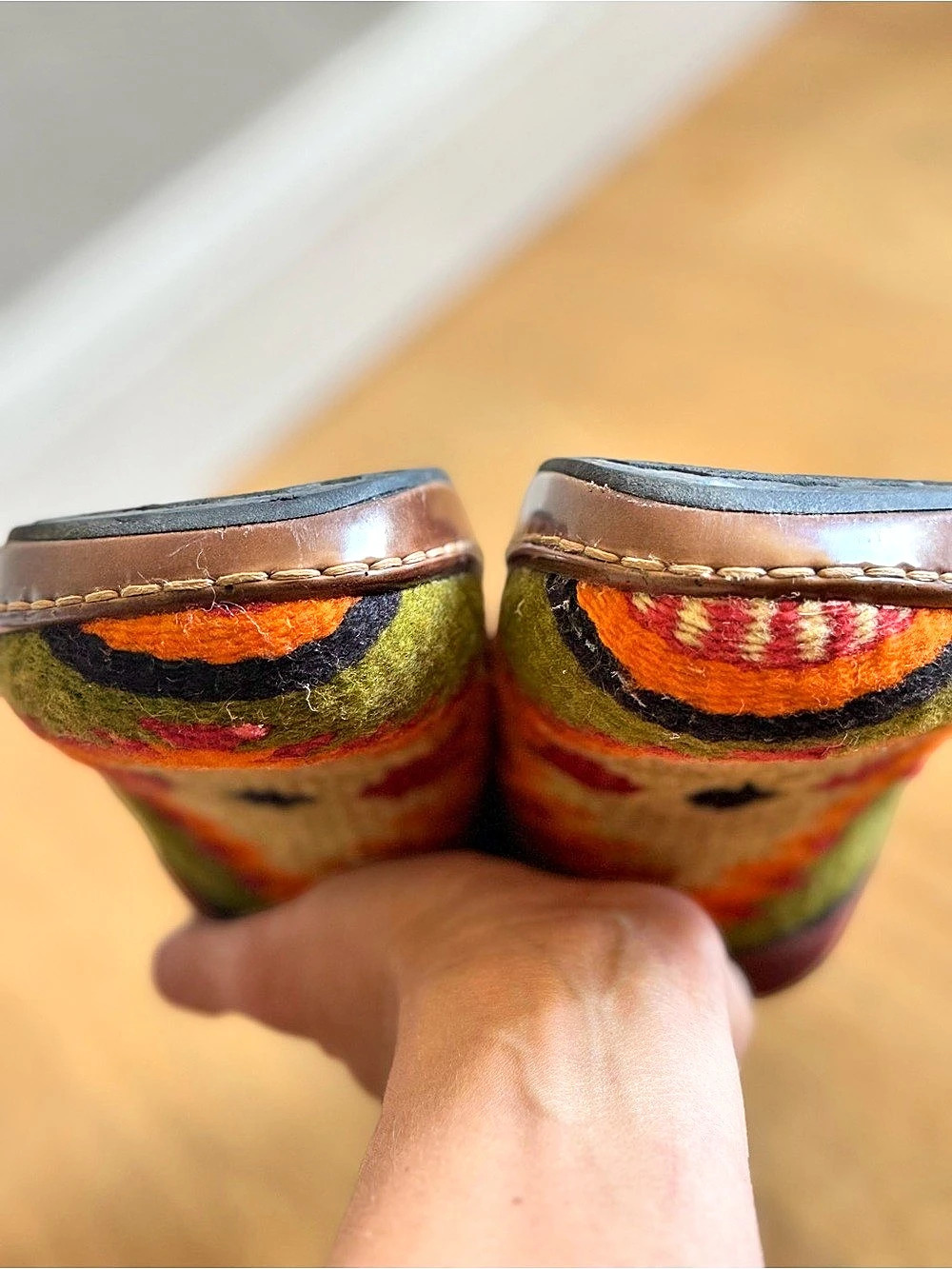 Born Women's Woven Geometric Mules in Green & Red - Picture 7 of 8